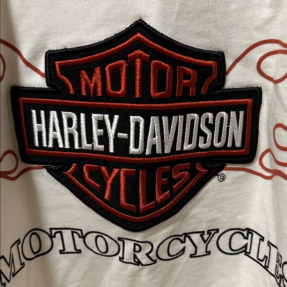 Harley-Davidson Shirt Men Size XL White Embroidered Long Sleeve Tee Flame *flaw - Picture 3 of 12